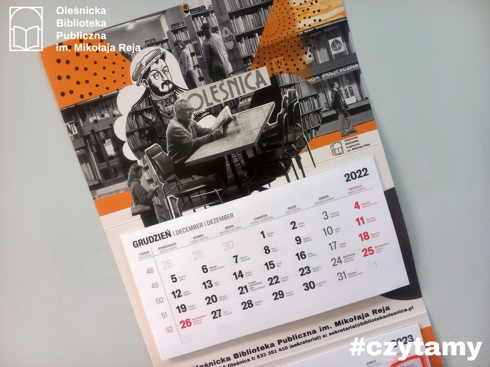 Kalendarz trójdzielny oleśnickiej biblioteki na 2023 rok